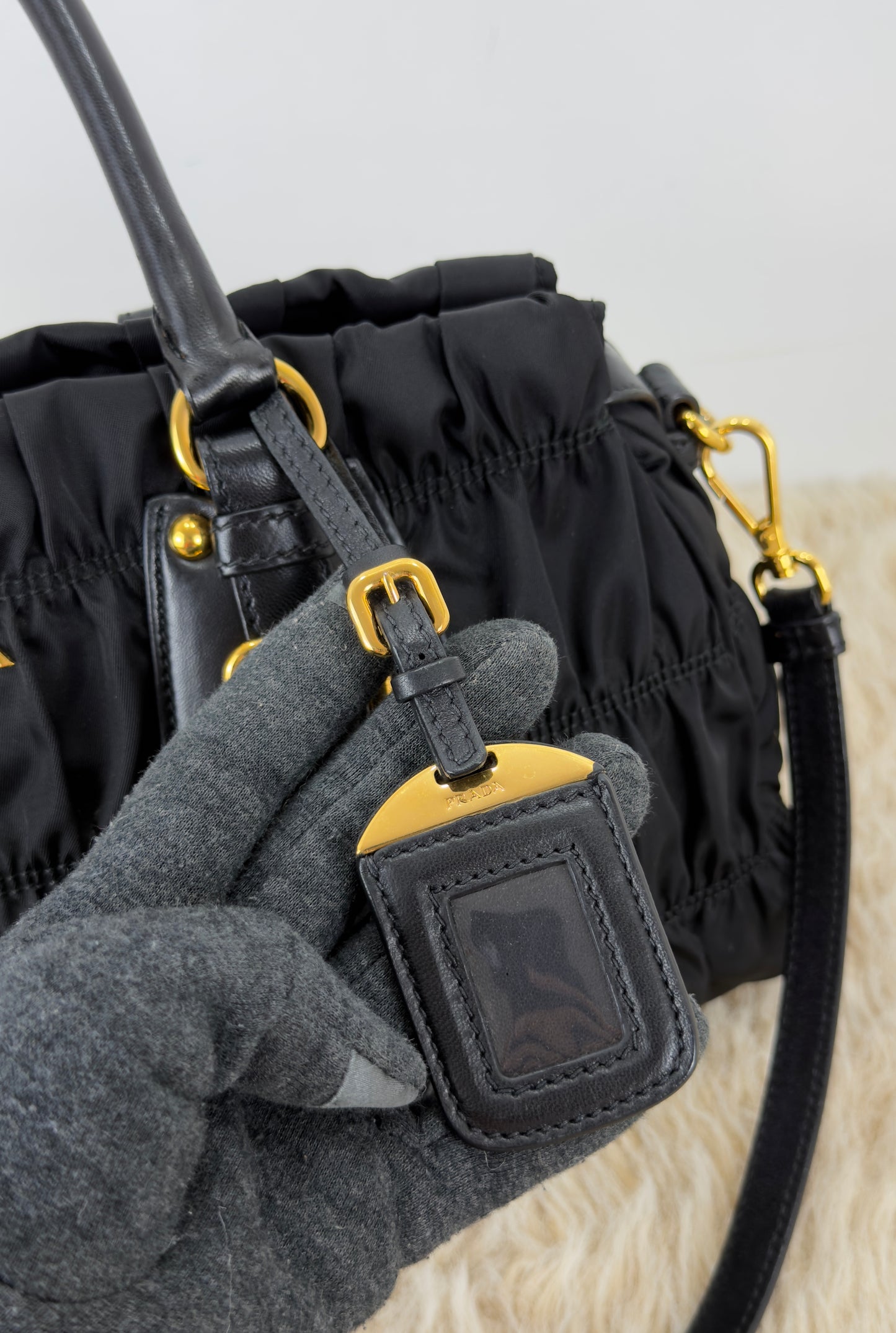 Prada Tessuto Gaufre Two Way Nylon Satchel Bag