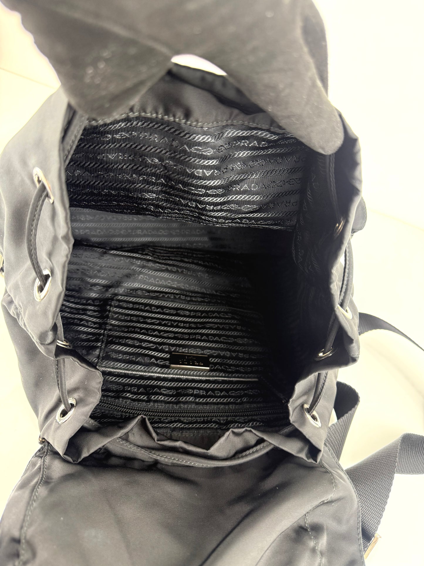 Prada Enamel Triangle Logo Re-Nylon Medium Backpack