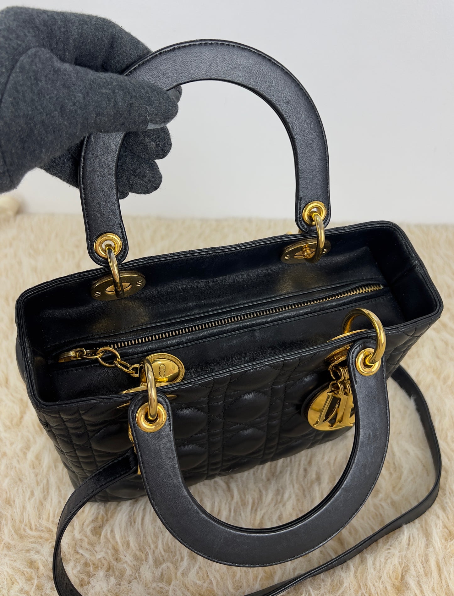 Lady Dior Black Cannage Quilt Lambskin Medium