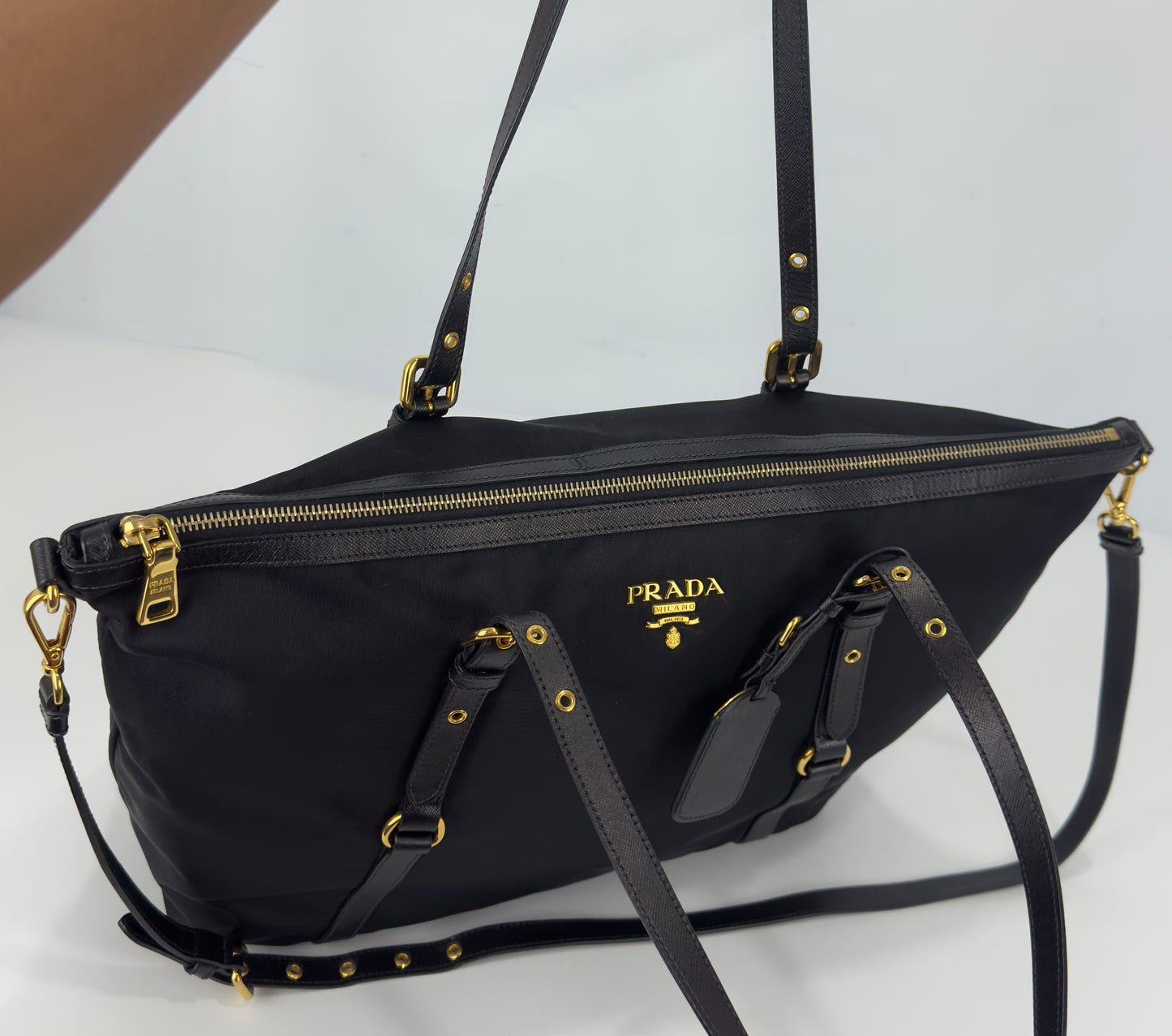 Prada Black Tessuto Nylon And Saffiano Leather Tote Bag