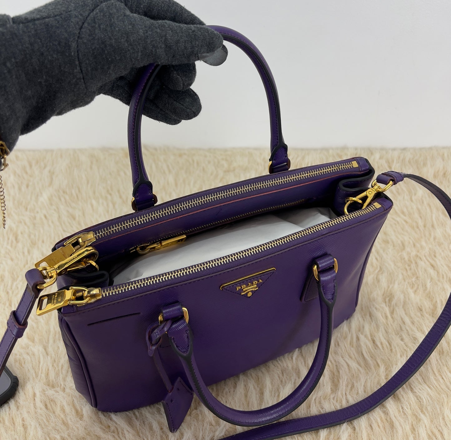 Prada Saffiano Leather Small Galleria Double Zip Tote Bag
