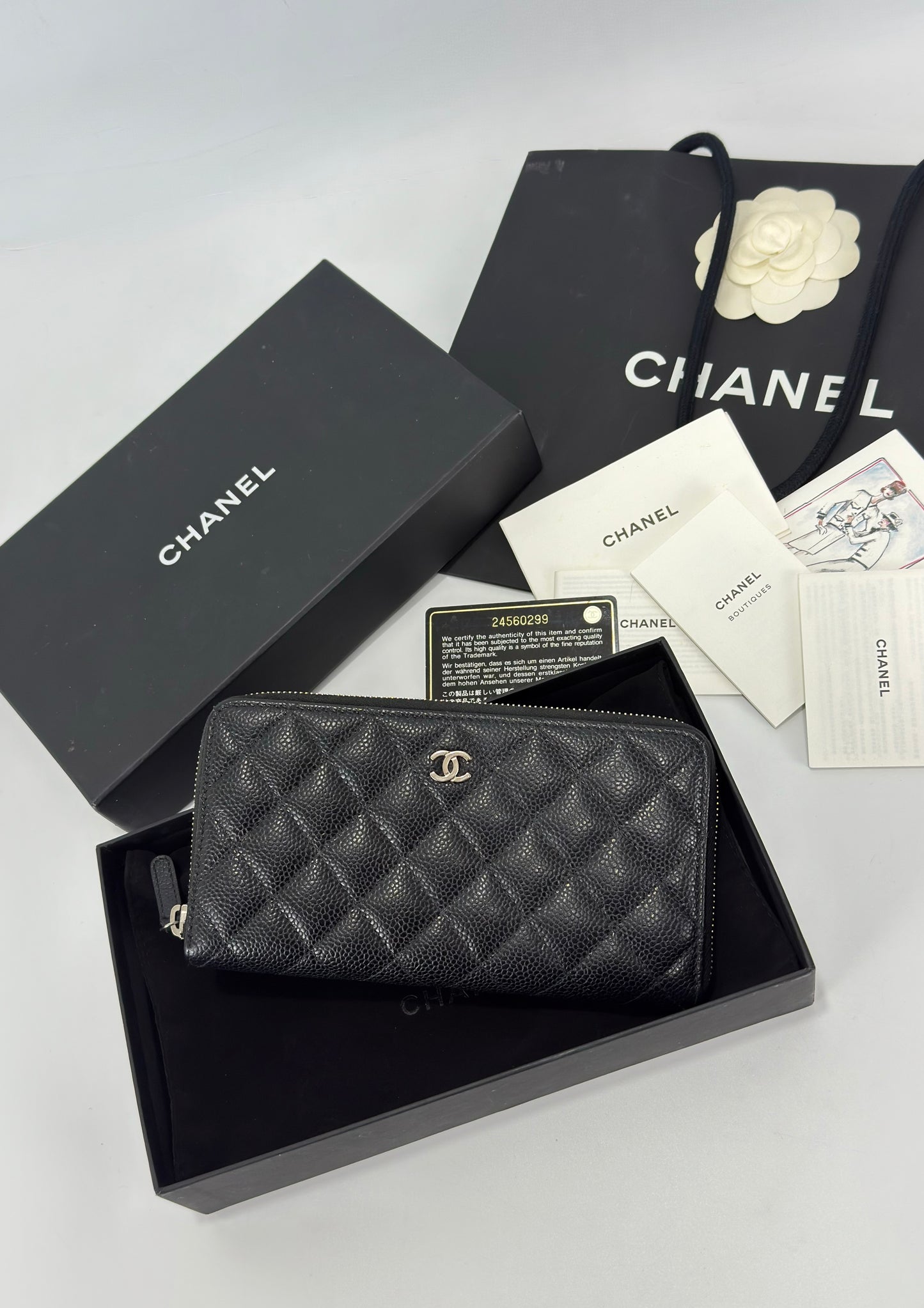 Chanel Caviar Quilted Large Gusset Zip Around Wallet Black