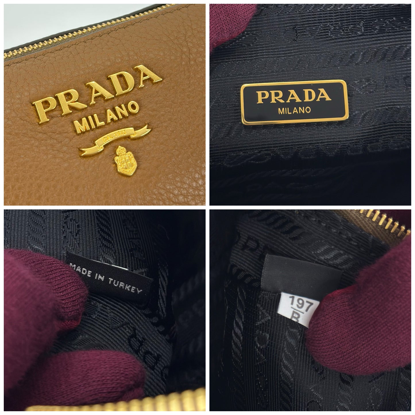 Prada Vitello Daino Canella Brown Leather Cosmetic Pouch