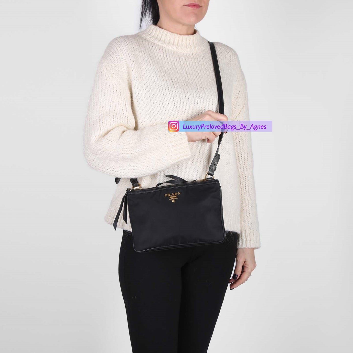 Prada Tessuto Nylon Soft Calf Double Zip