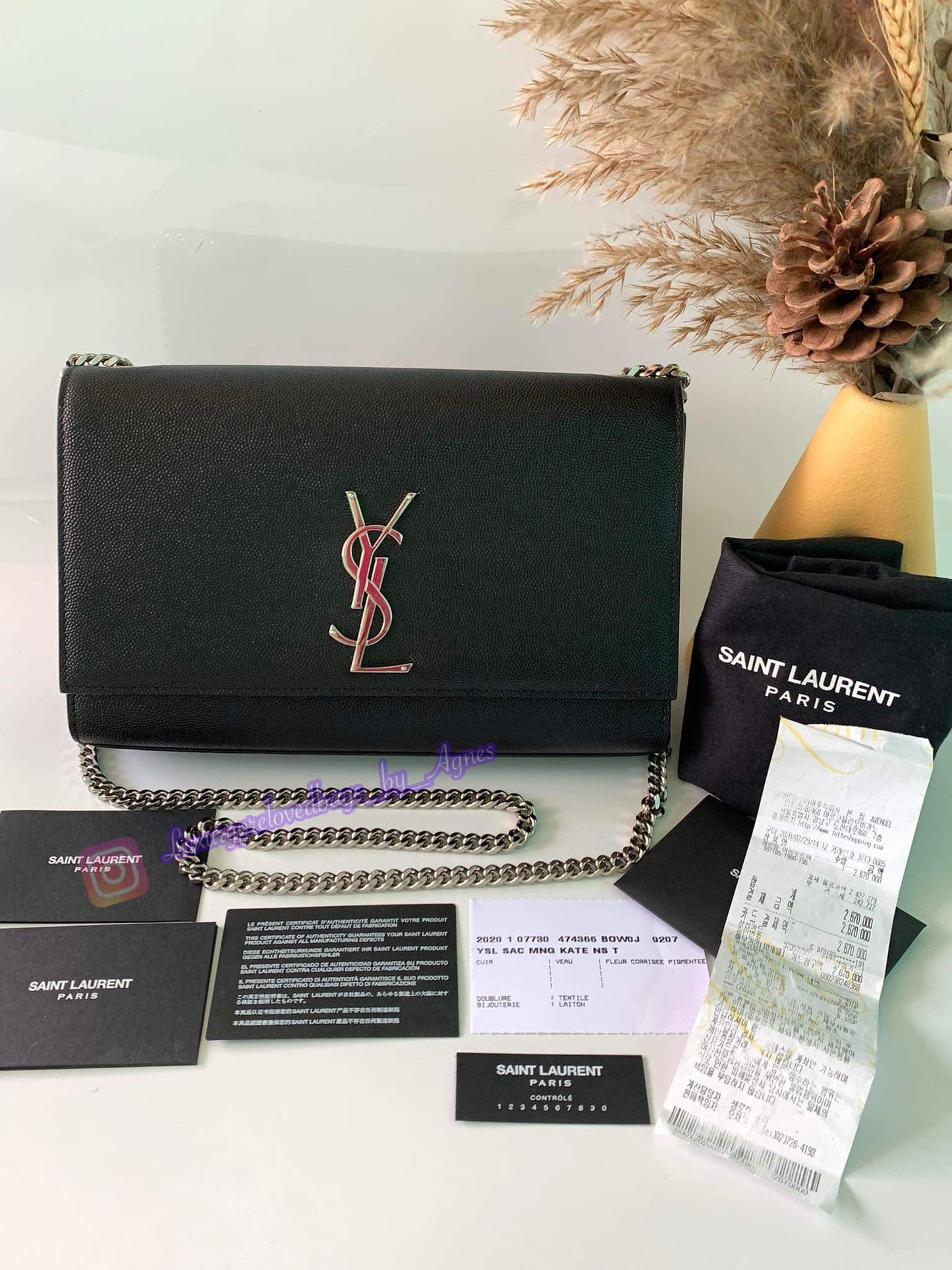 YSL kate medium in silver hardwares
