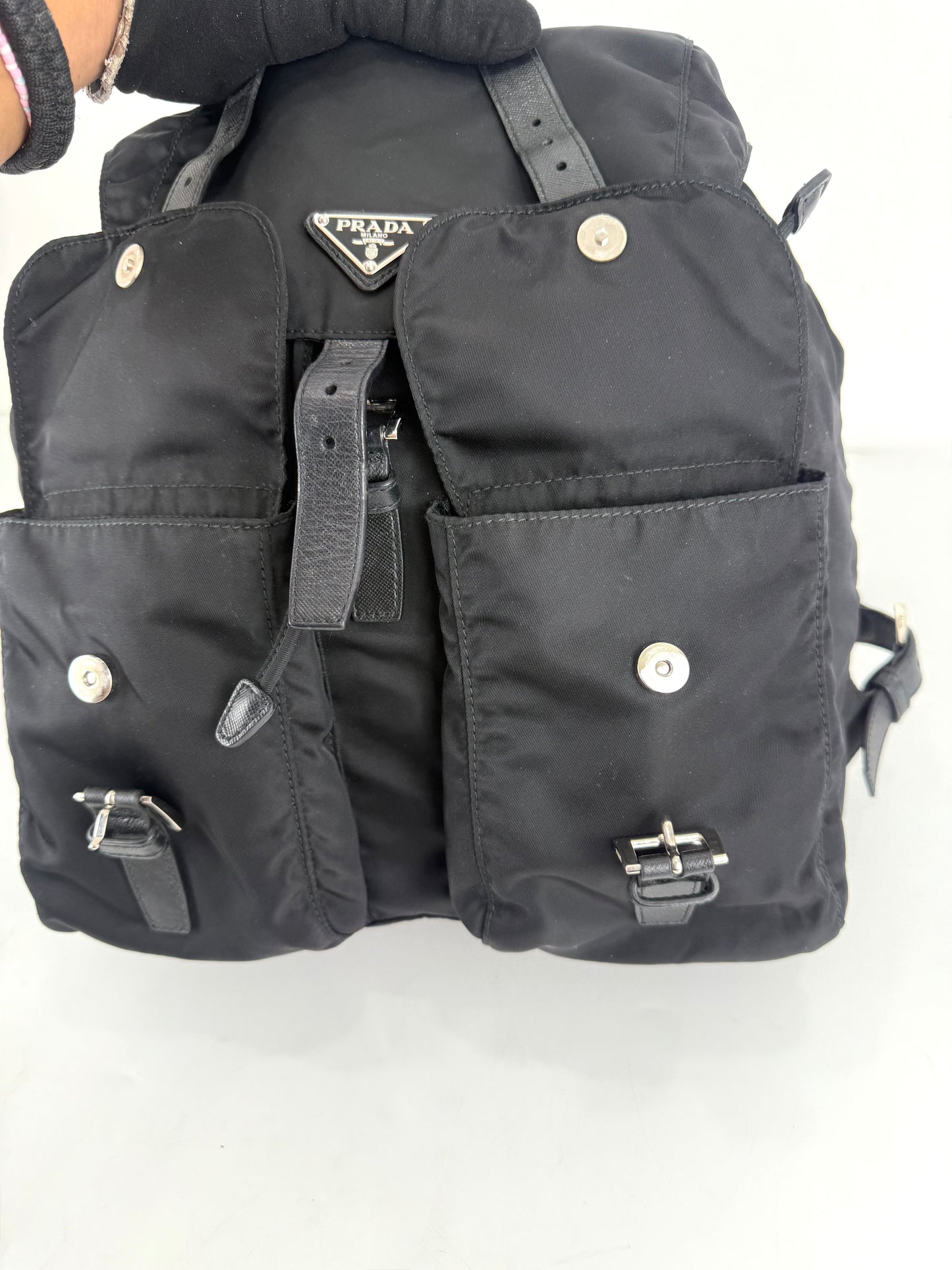 Prada Enamel Triangle Logo Re-Nylon Medium Backpack