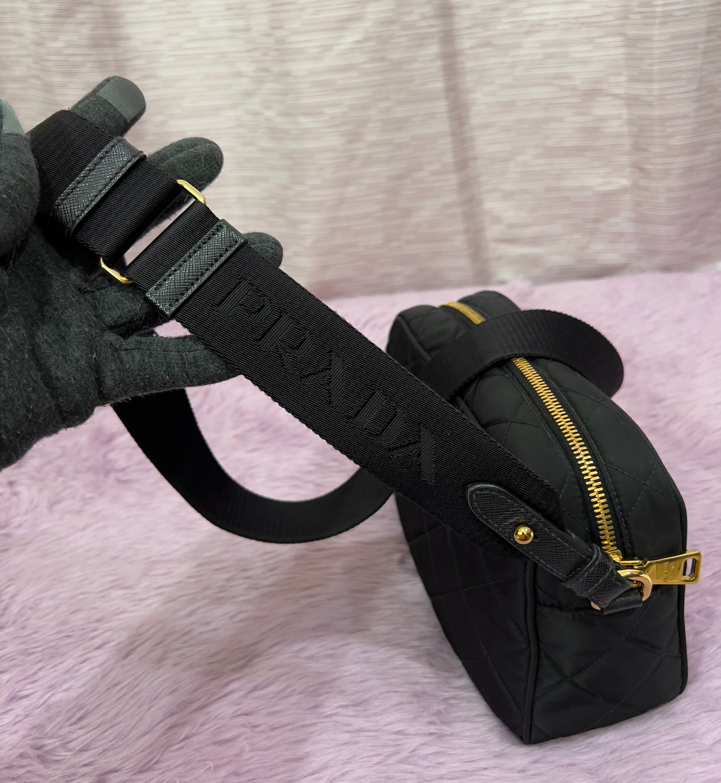 Prada Tessuto Black Quilted Camera Bag