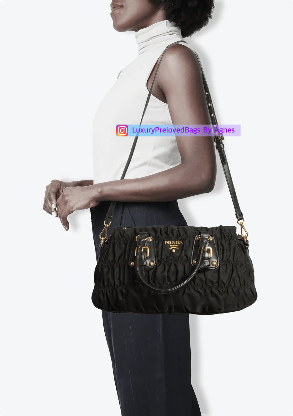 Prada Tessuto Gaufre Two Way Nylon Satchel Bag