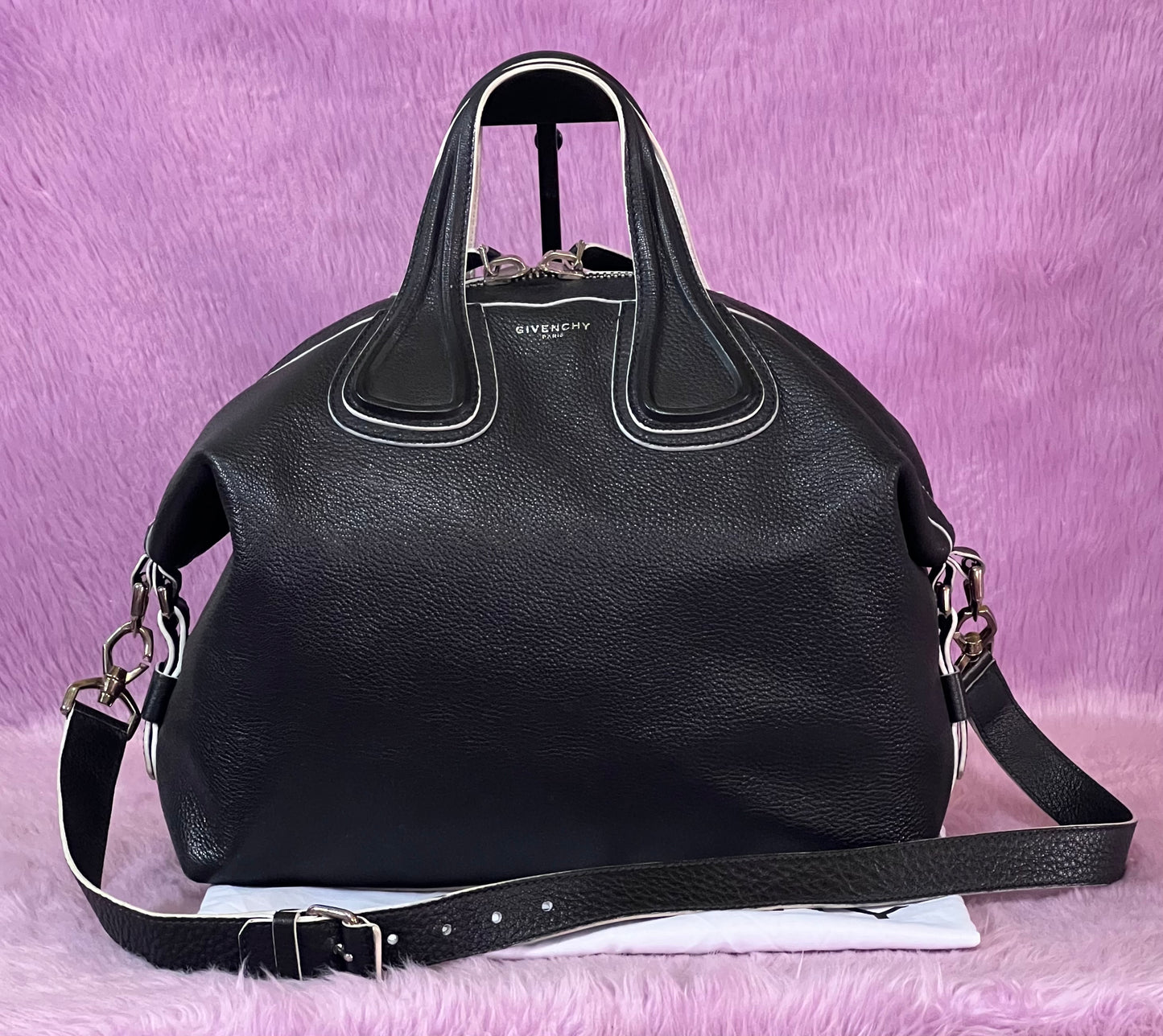 Givenchy Nightingale Medium Calfskin Black and White Accent