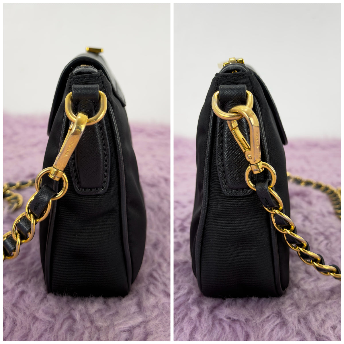 Prada Tessuto Nylon Saffiano Leather Chain Crossbody