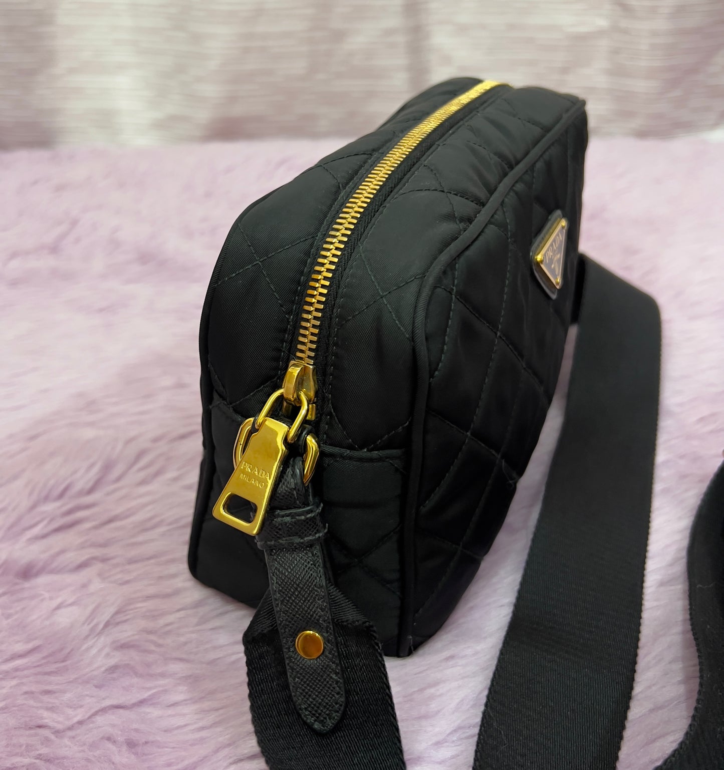 Prada Tessuto Black Quilted Camera Bag