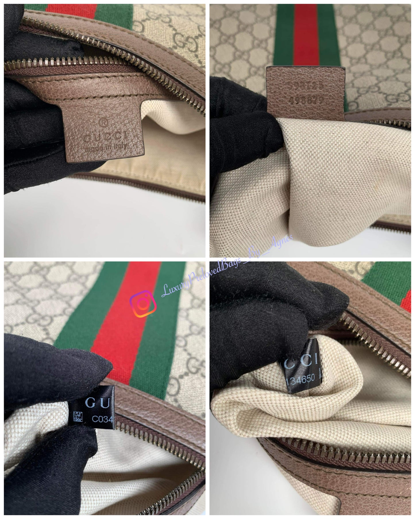 Gucci Beige GG Supreme Web Ophidia Small Half Moon Hobo