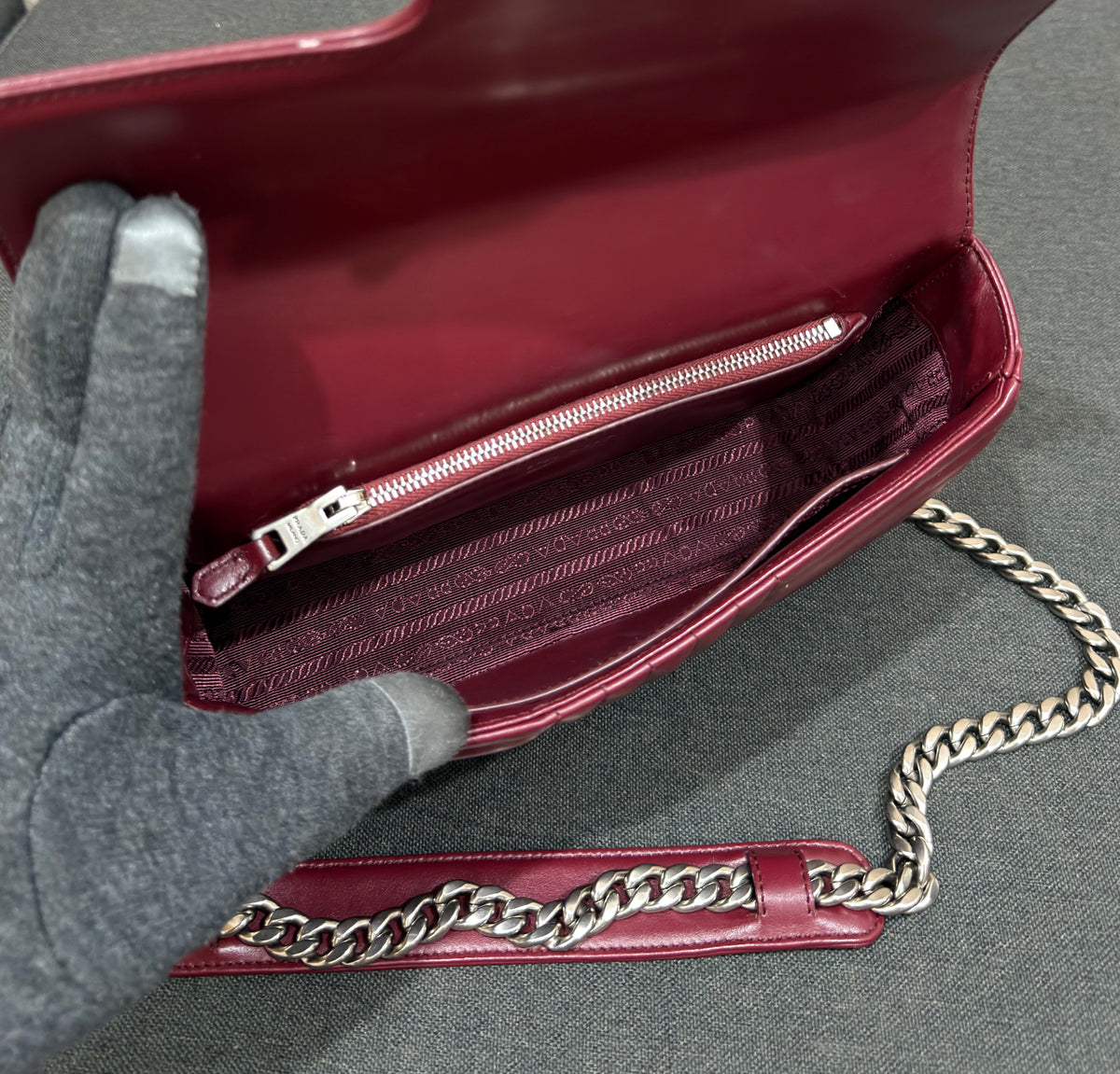 Prada Burgundy Soft Calf Impuntu Diagramme Medium