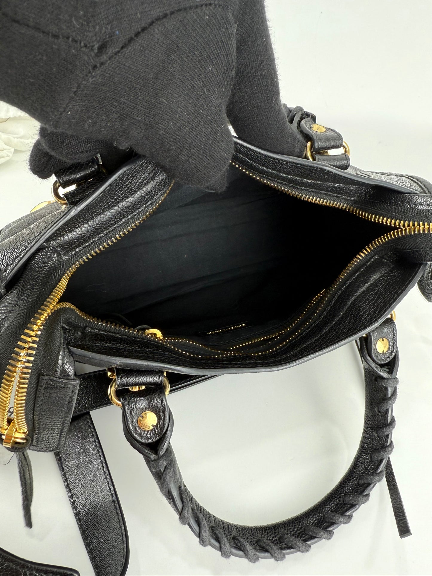 Balenciaga Black Leather Mini Classic Metallic Edge City Bag