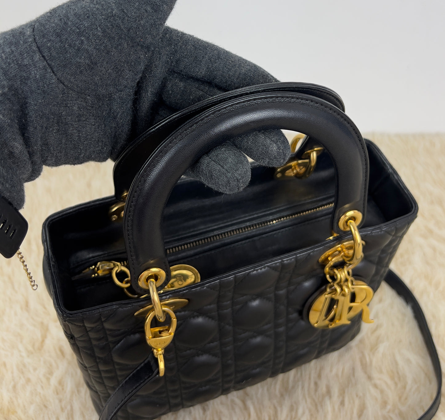 Lady Dior Black Cannage Quilt Lambskin Medium