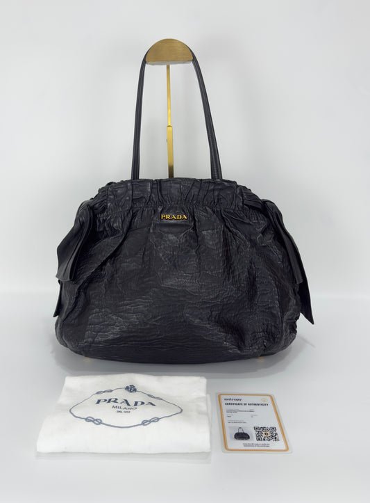 Prada Black Bow Lambskin Leather Satchel