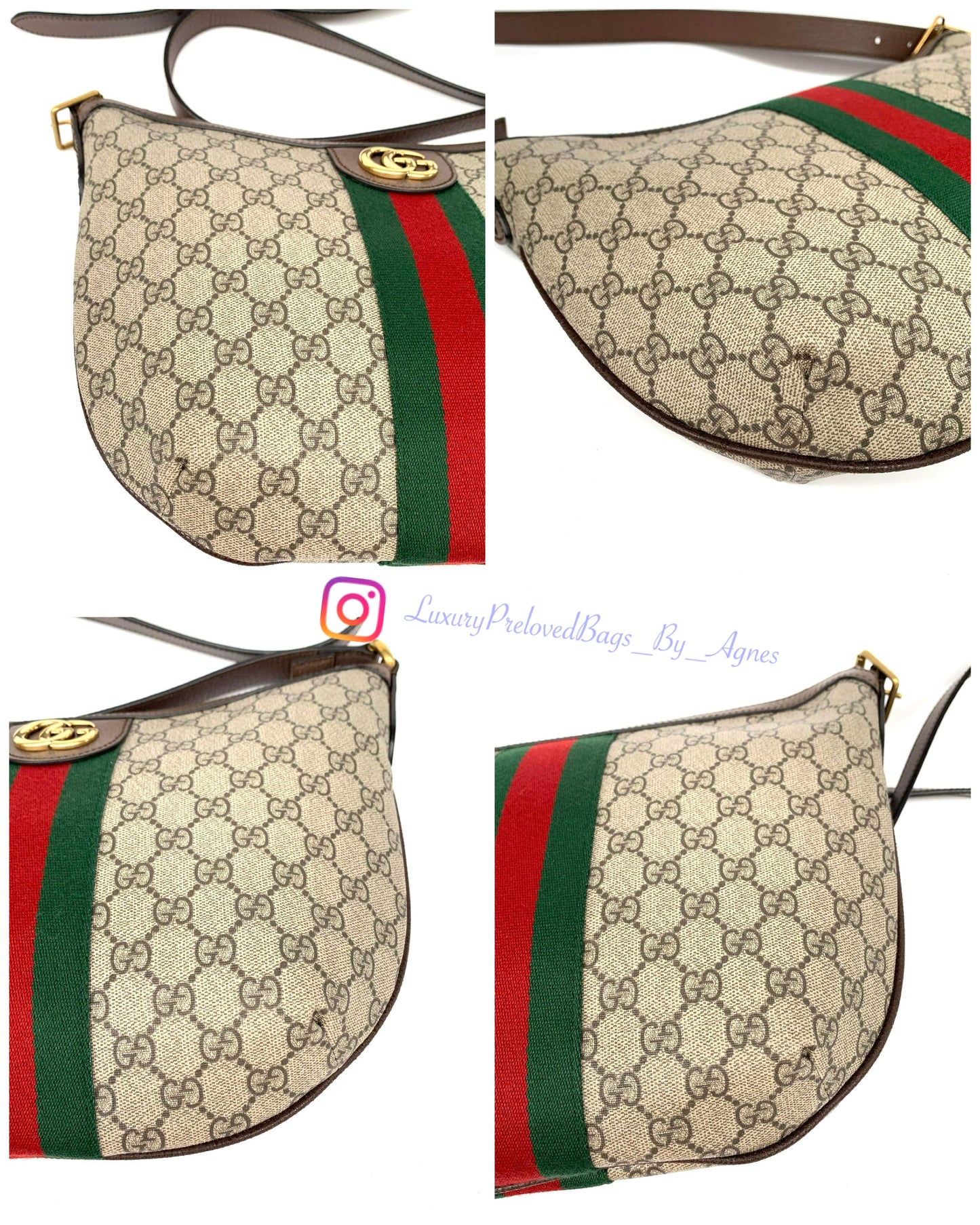 Gucci Beige GG Supreme Web Ophidia Small Half Moon Hobo