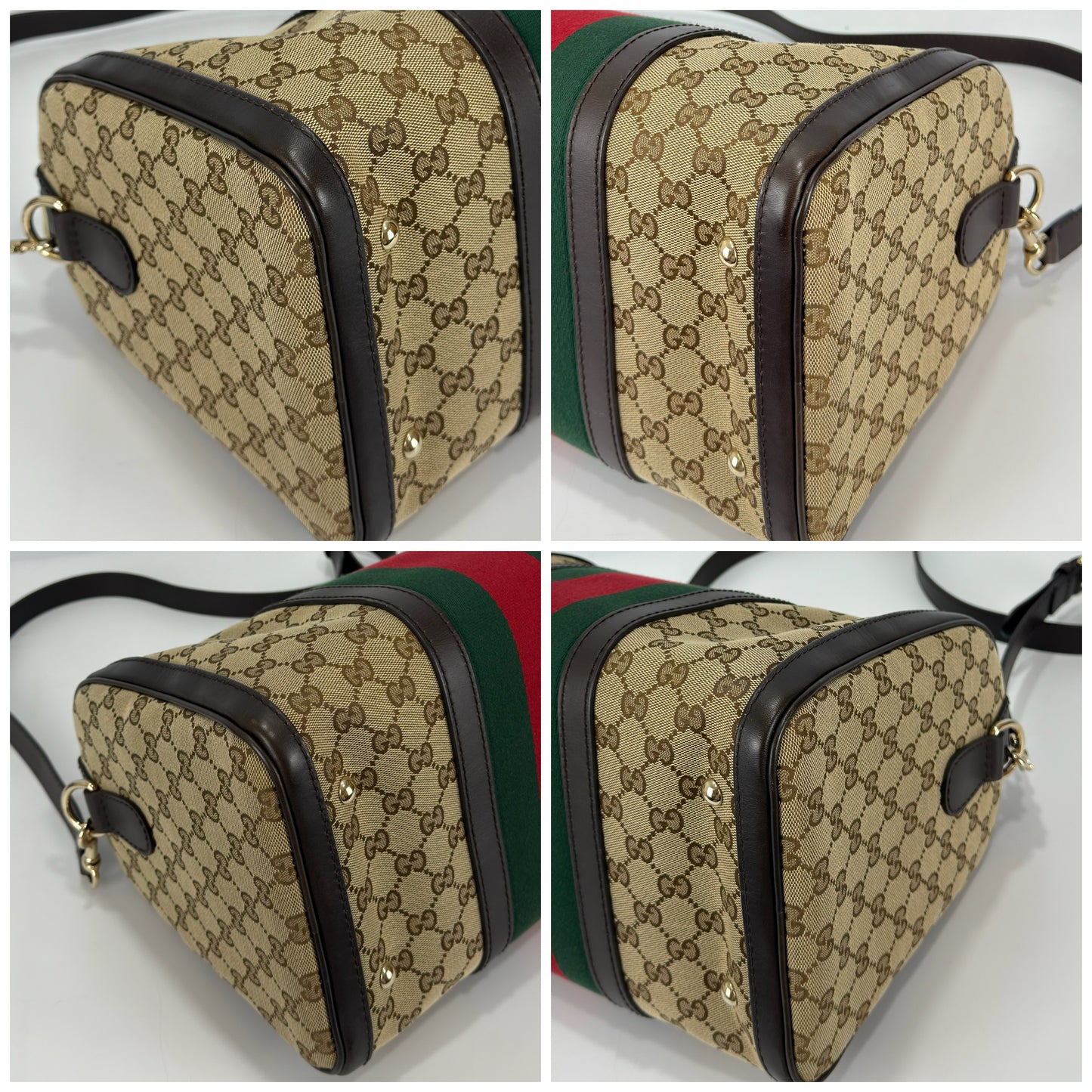 Gucci Brown Monogram Canvas Web Boston Bag