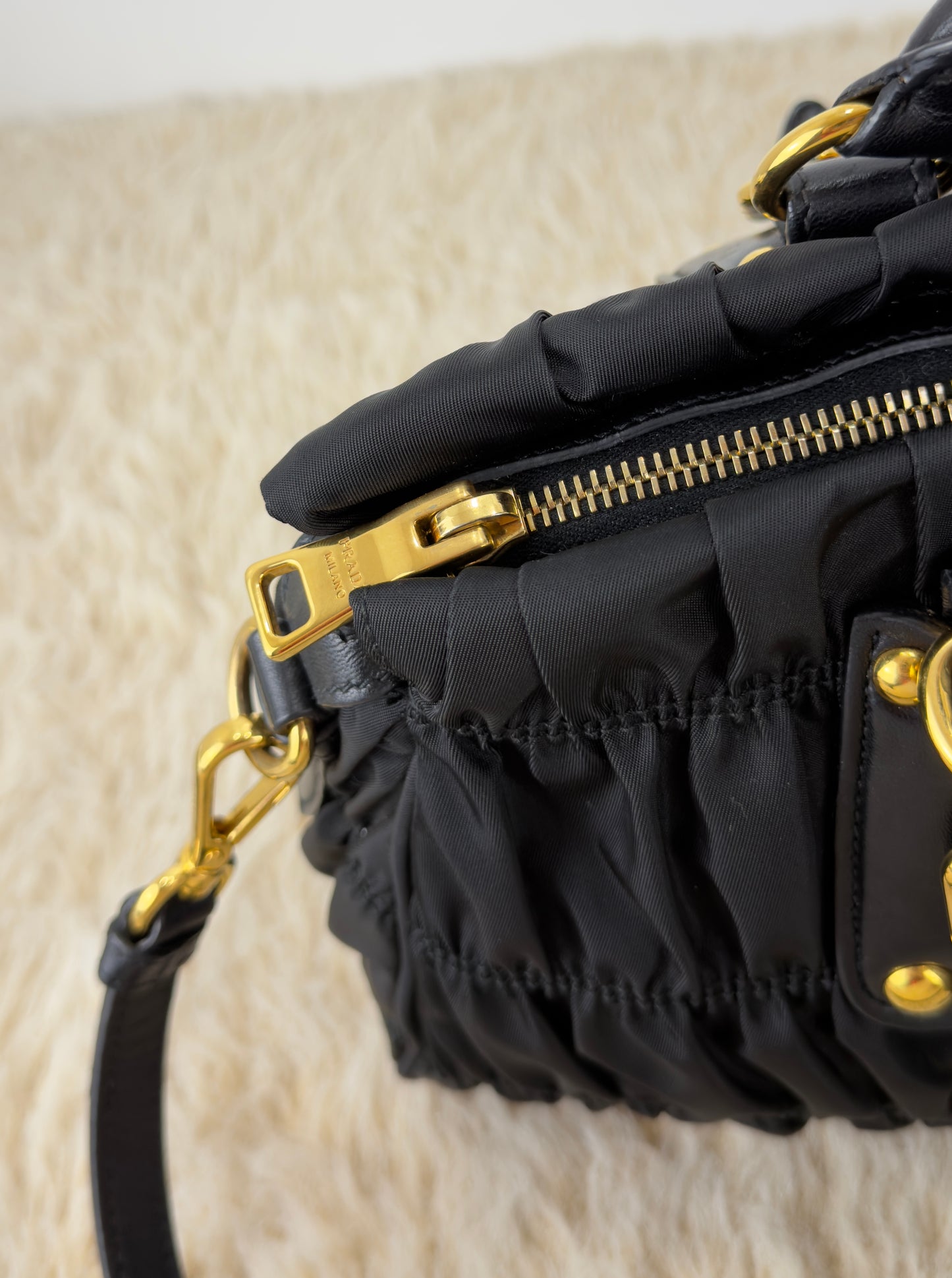 Prada Tessuto Gaufre Two Way Nylon Satchel Bag