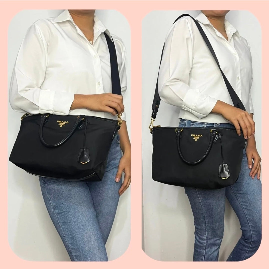 Prada Tessuto Nylon Saffiano Shopping Tote