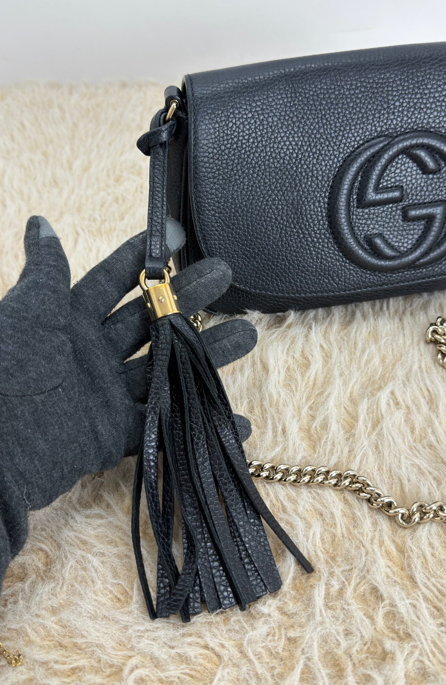 Gucci Pebbled Leather GG Soho Chain Bag