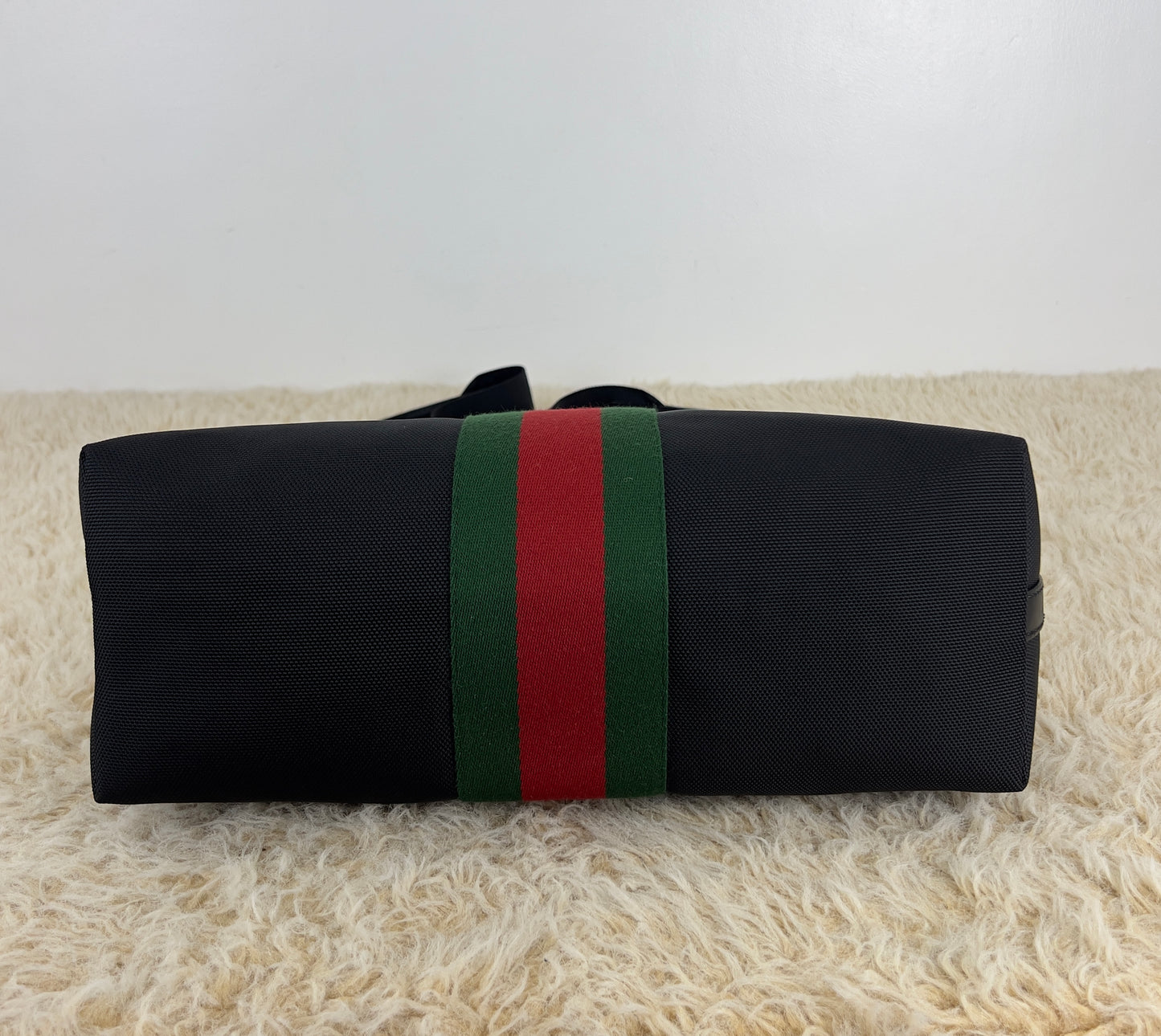 Gucci Black Leather Techno Web Canvas Tote And Shoulder Bag