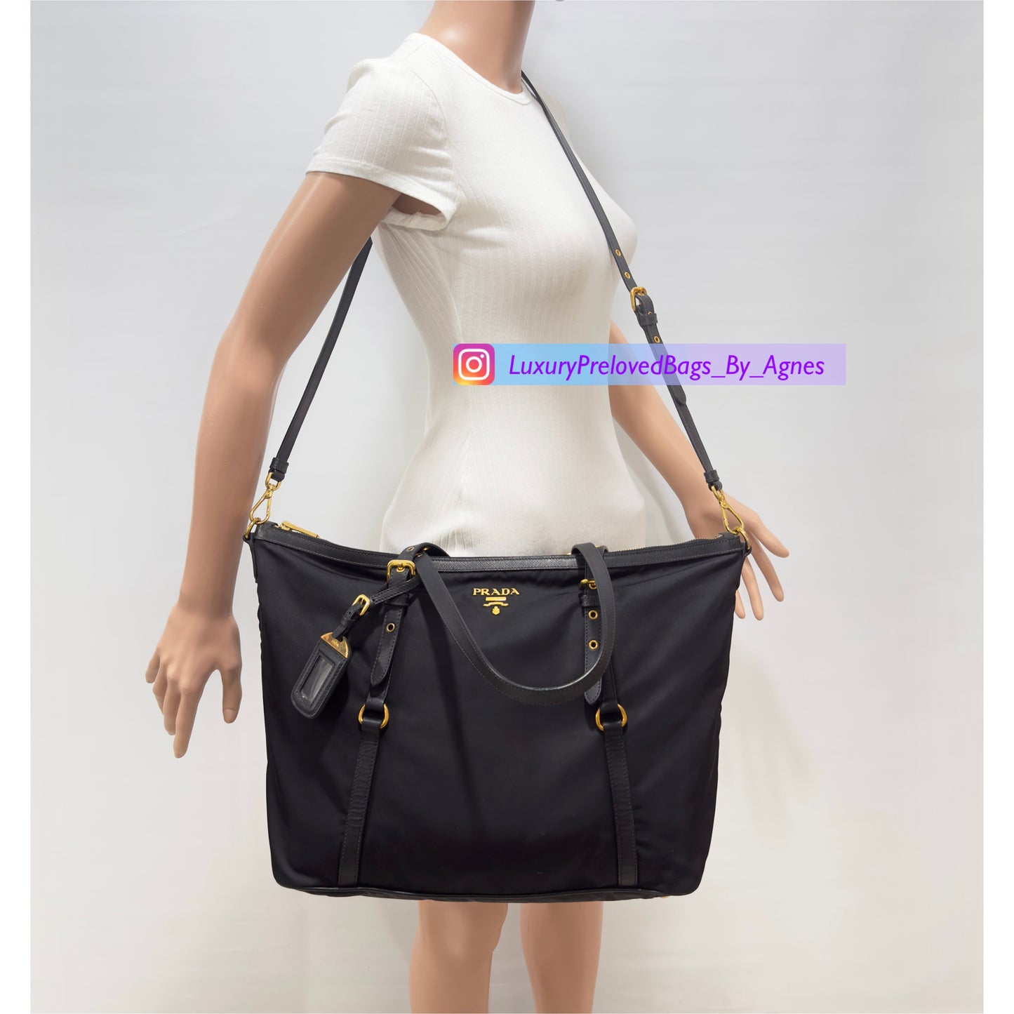 Prada Black Tessuto Nylon And Saffiano
Leather Tote Bag - BR4253