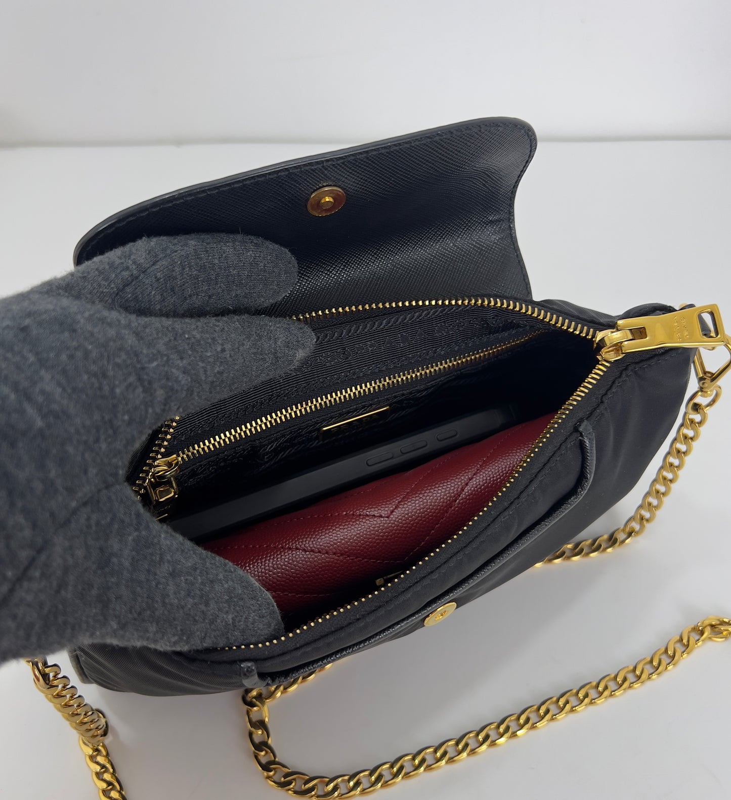 Prada Black Tessuto Nylon Saffiano Chain