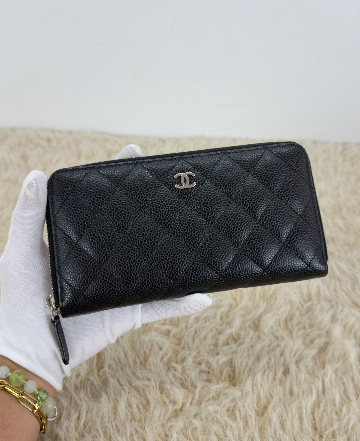 Chanel Caviar Quilted Gusset Zip Around Wallet Series 29