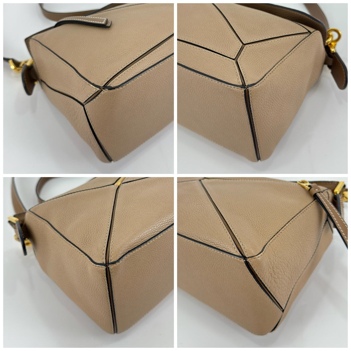 Loewe Grained Calfskin Small Puzzle Bag In Sand And Mink