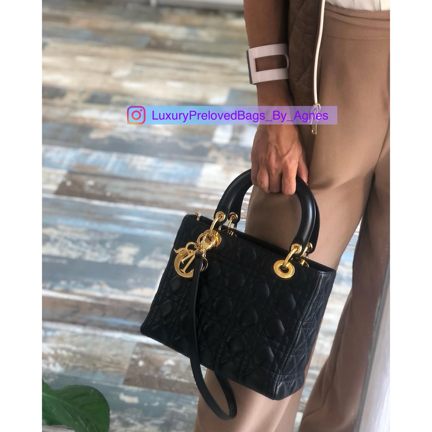 Lady Dior Black Cannage Quilt Lambskin Medium
