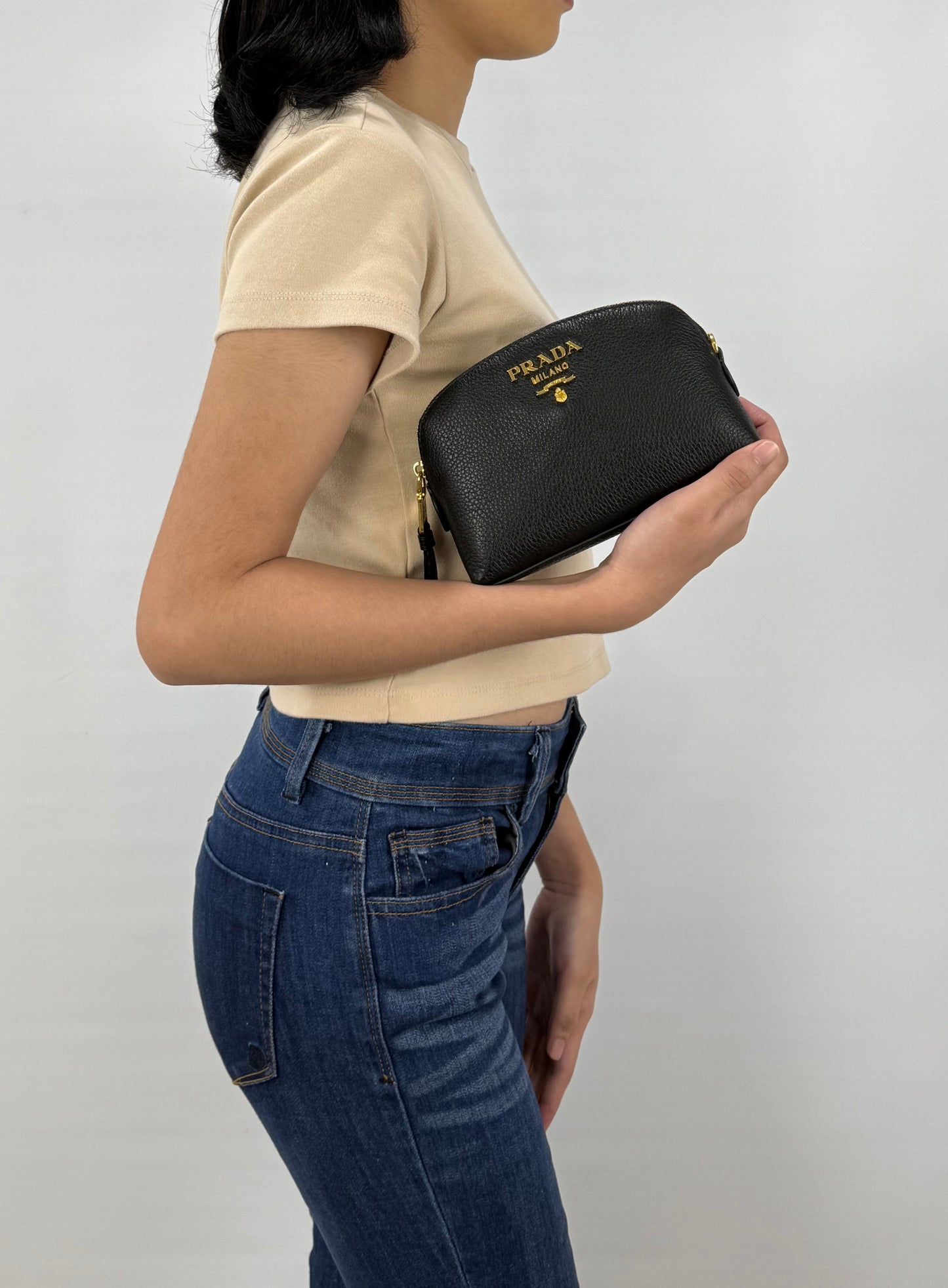 Prada Vitello Daino Cosmetic Pouch Black