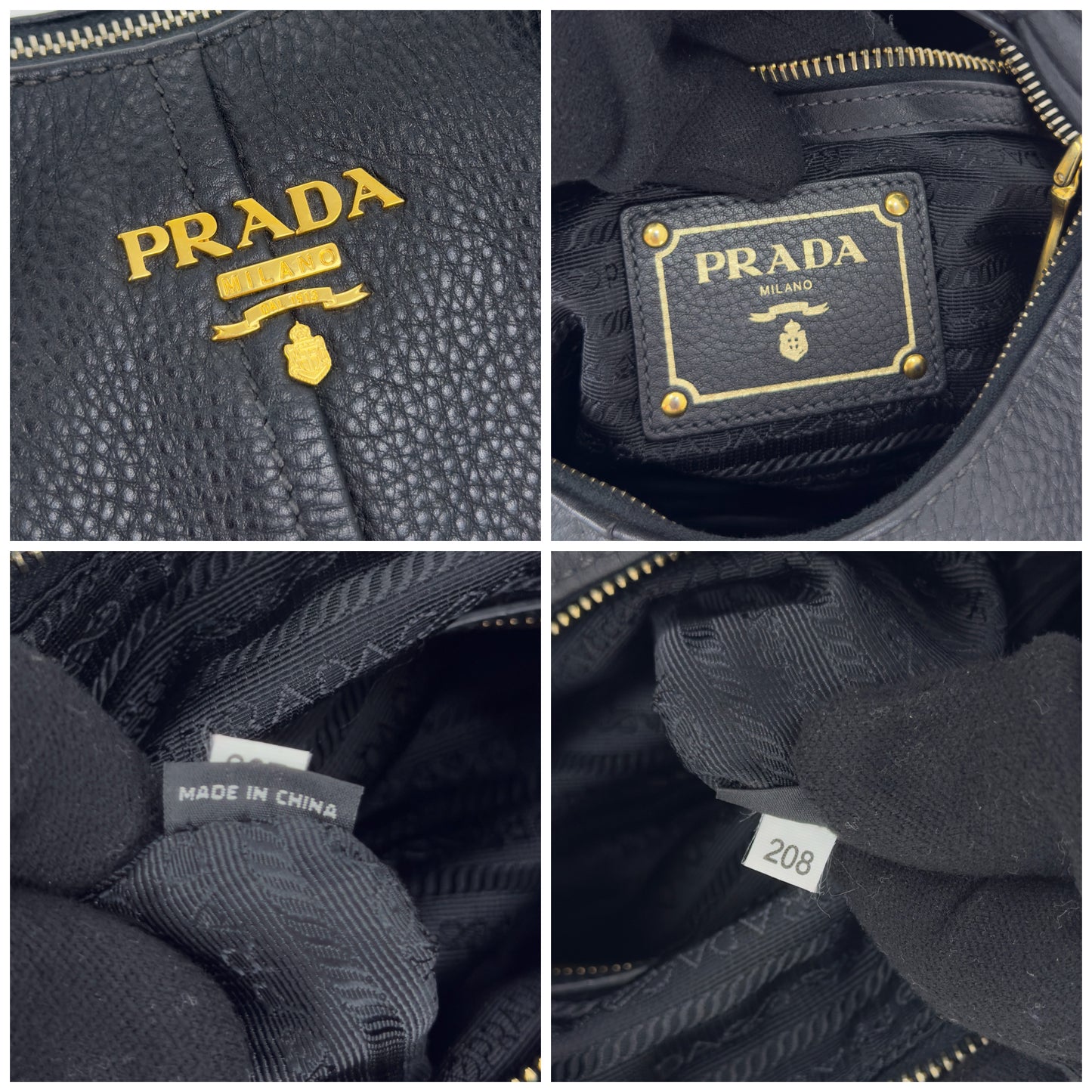 Prada Vitello Daino Zip Hobo Bag