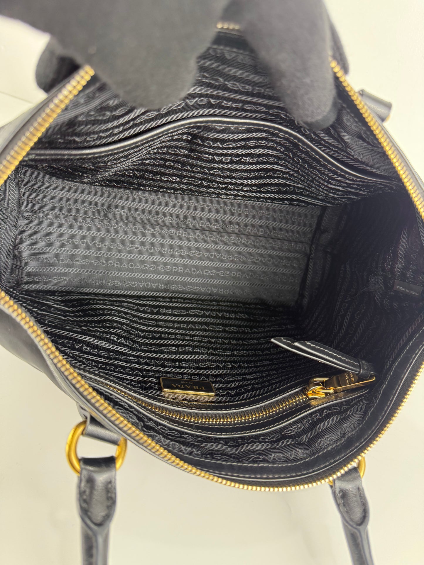 Prada Nylon Tessuto Black Leather Clochette
Crossbody Tote Bag