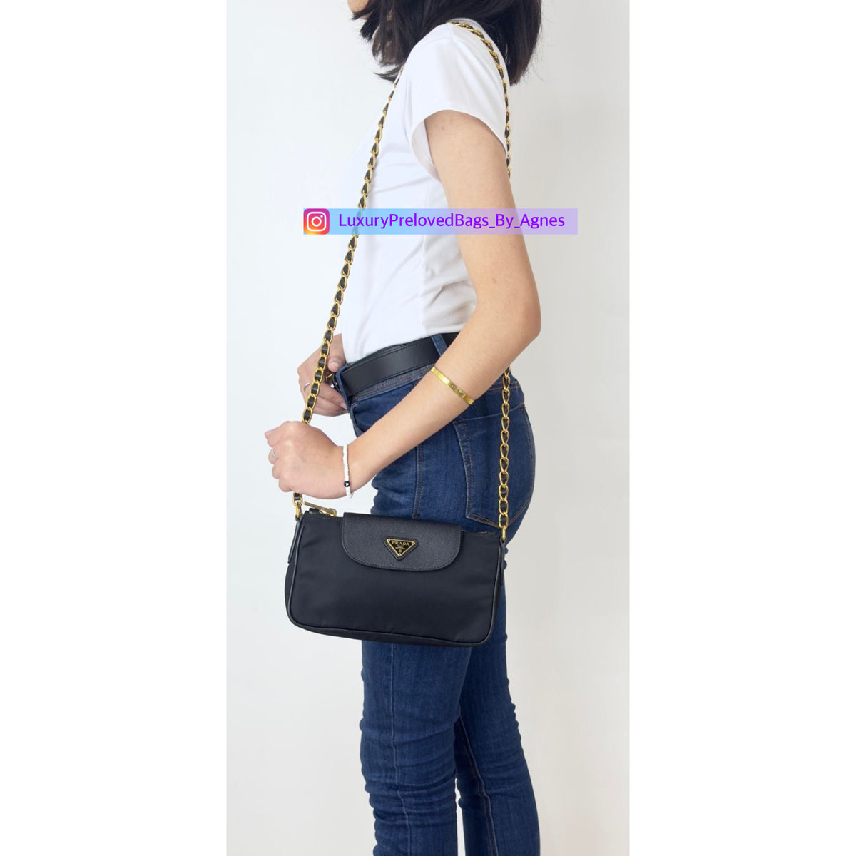 Prada Tessuto Nylon Saffiano Leather Chain Crossbody