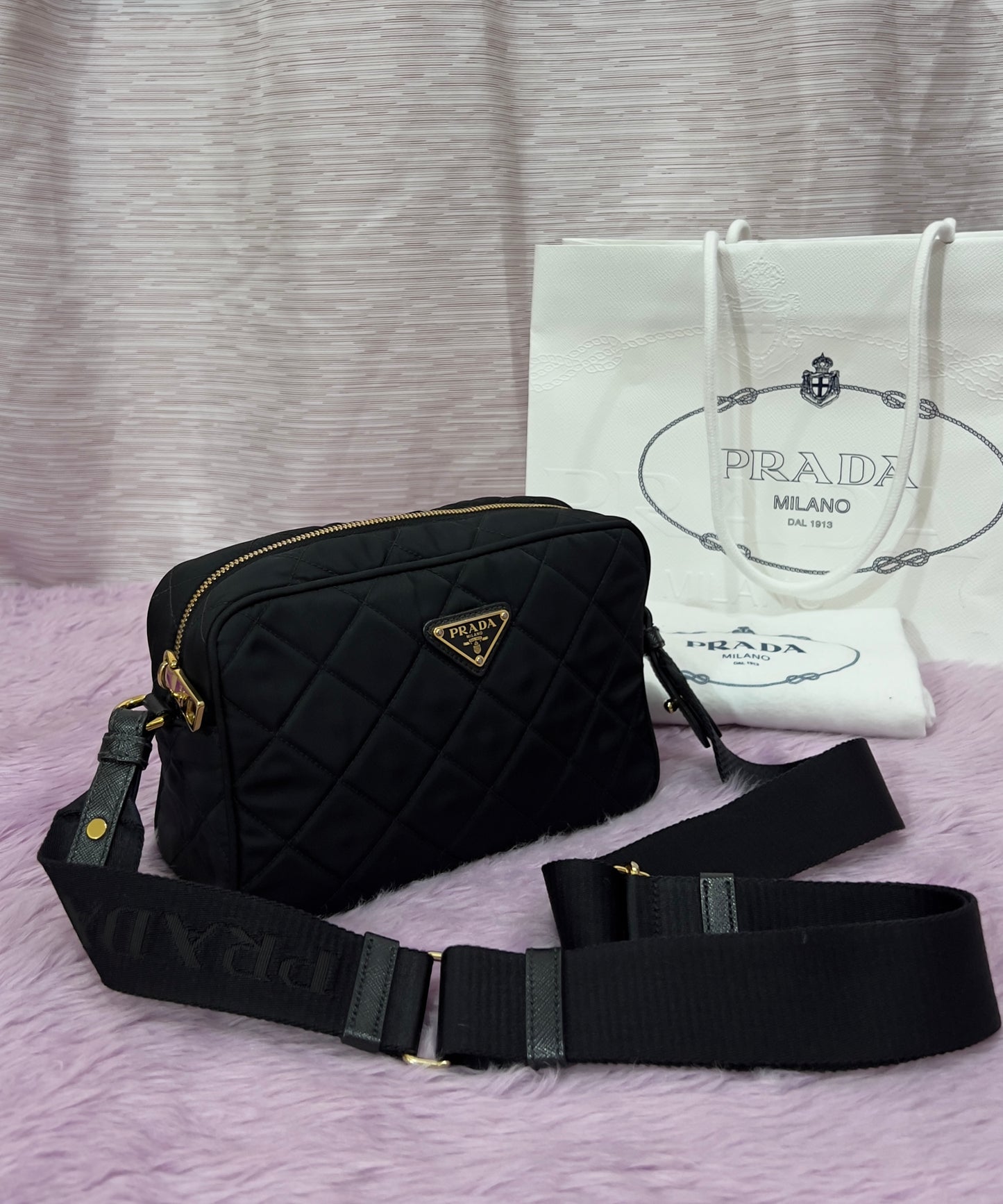 Prada Tessuto Black Quilted Camera Bag