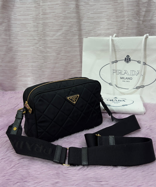 Prada Tessuto Black Quilted Camera Bag