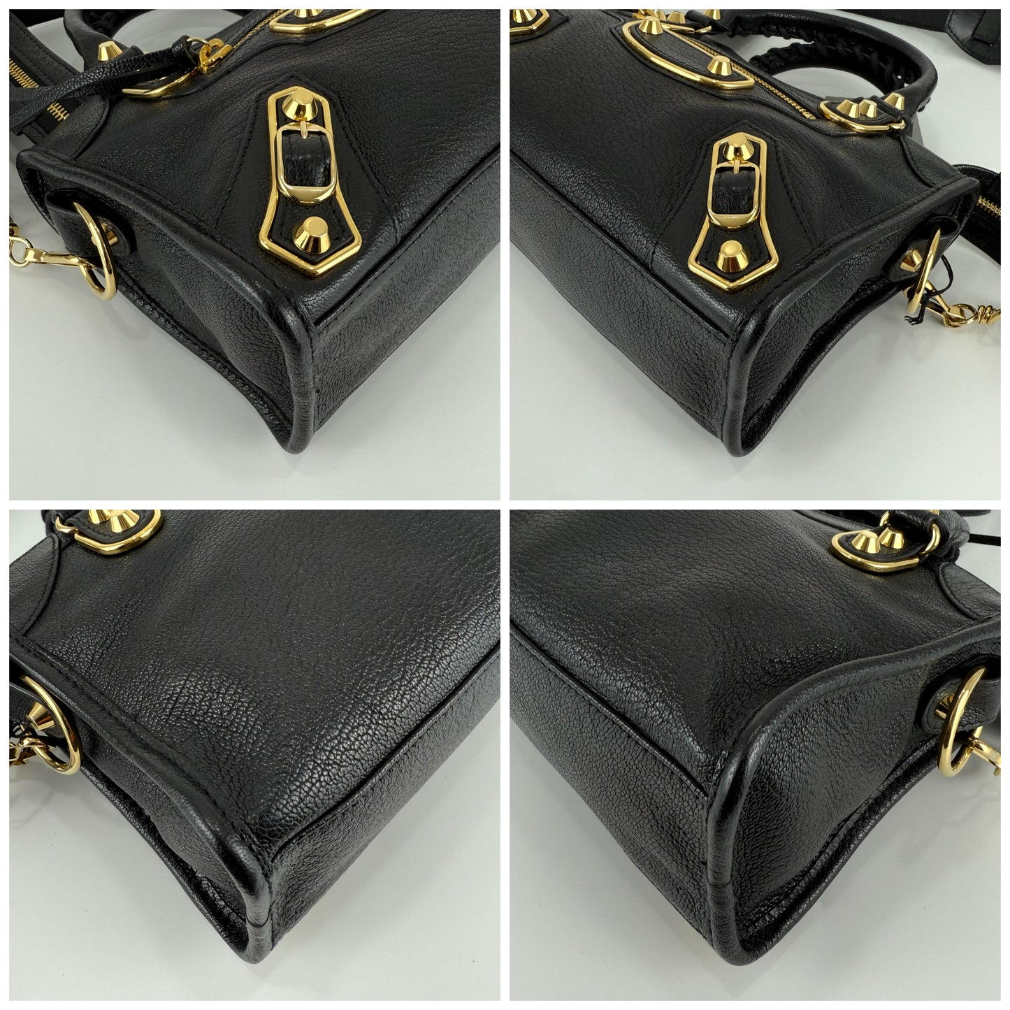 Balenciaga Black Leather Mini Classic Metallic Edge City Bag