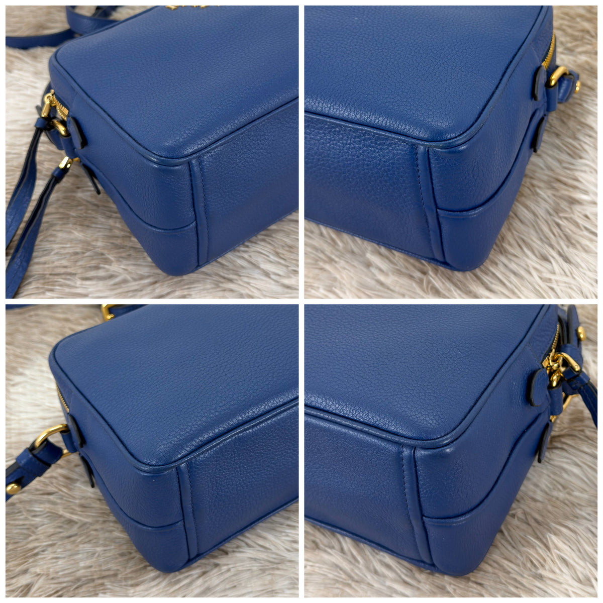 Prada Bluette Vitello Phenix Double Zip Camera Bag