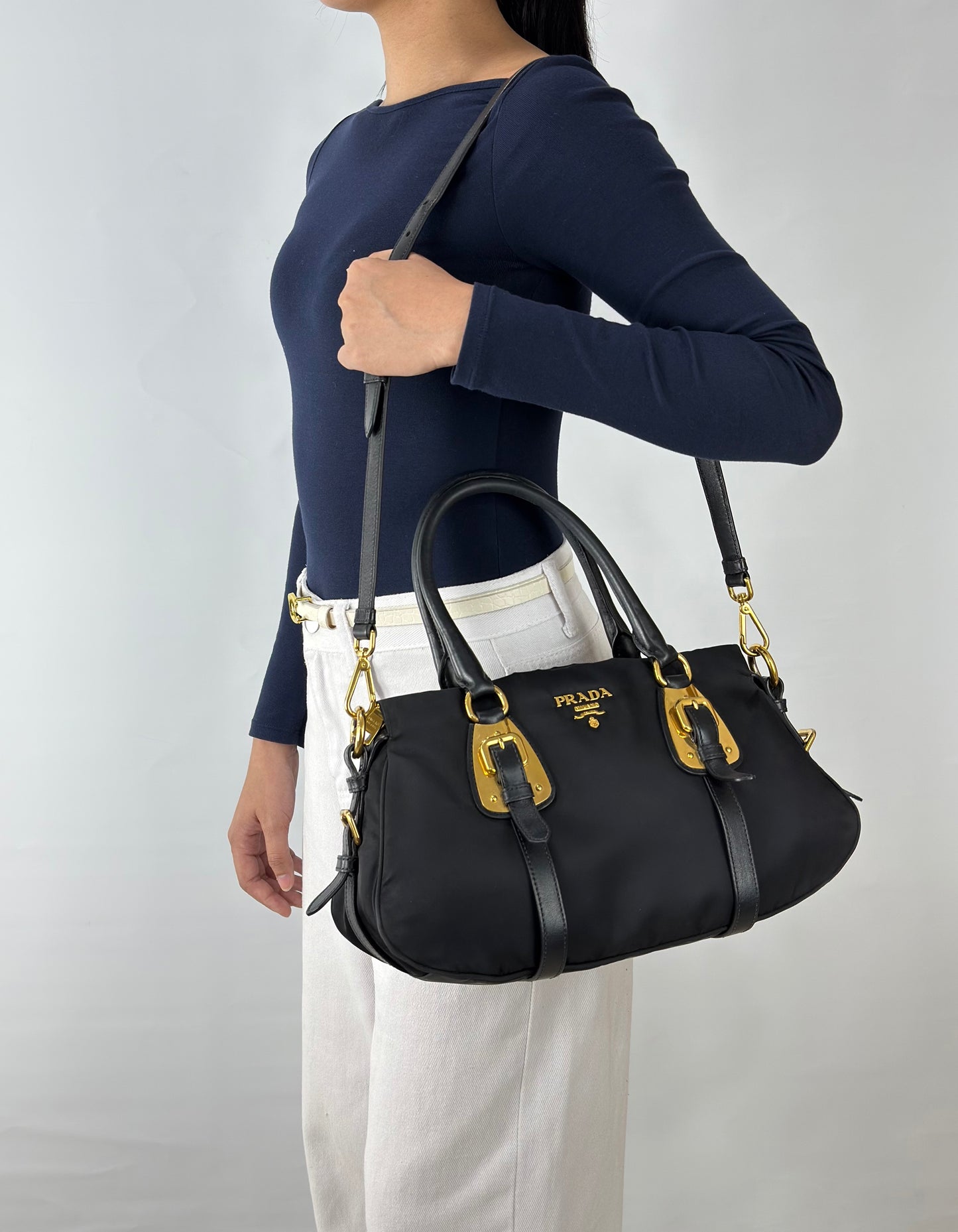 Prada Tessuto Nylon And Soft Calfskin Leather