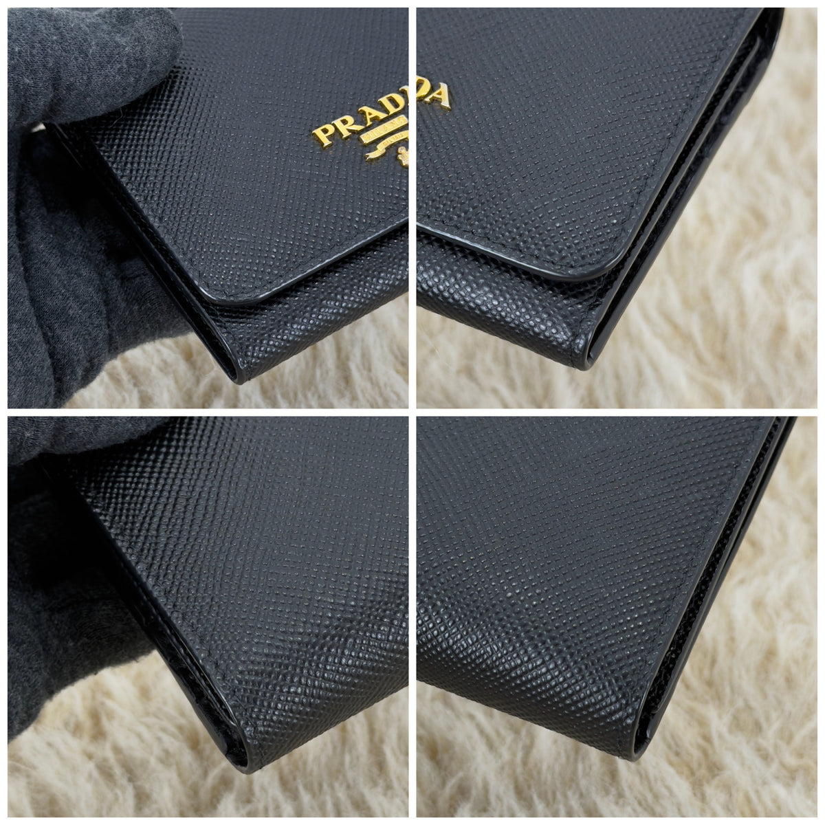 Prada Saffiano Leather Short Trifold
Clasp Wallet 1MH176
