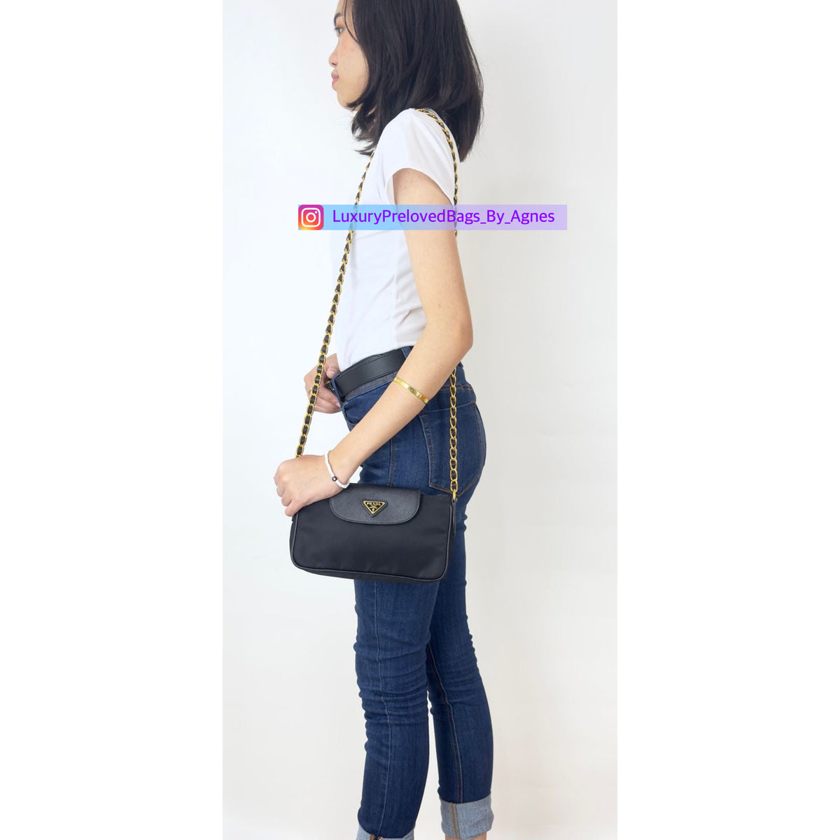 Prada Tessuto Nylon Saffiano Leather Chain Crossbody