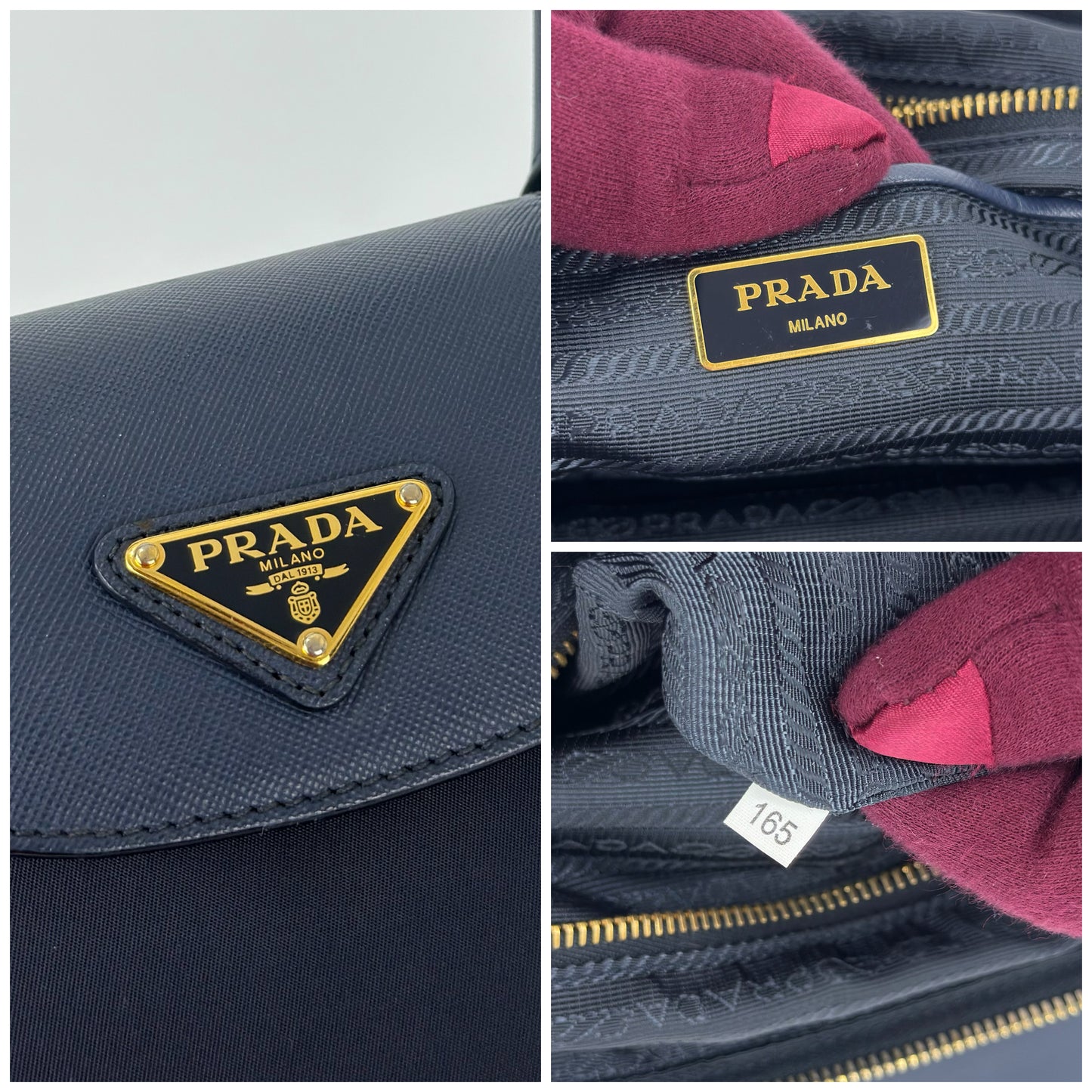 Prada Blue Tessuto Nylon And Saffiano
Leather Tote Bag BN2541