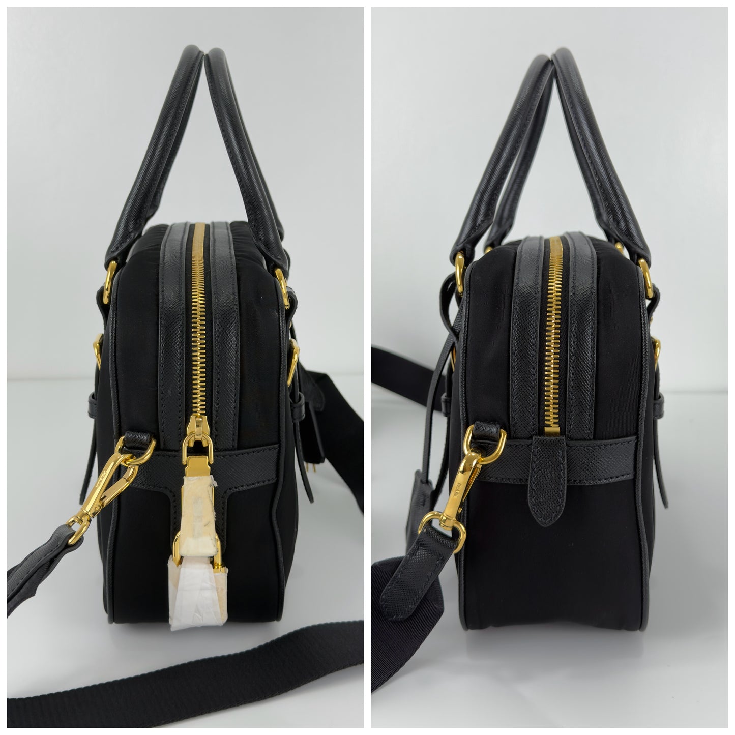 Prada Black Nylon and Leather Bauletto Satchel Bag