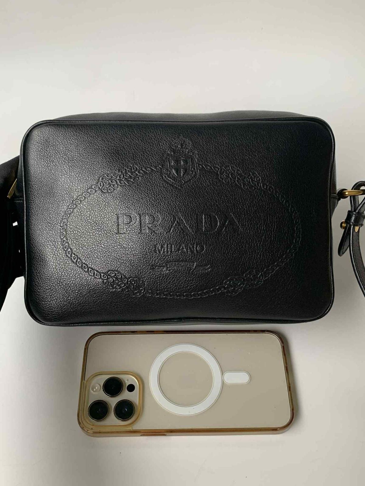 Prada Embossed Logo Camera Bag