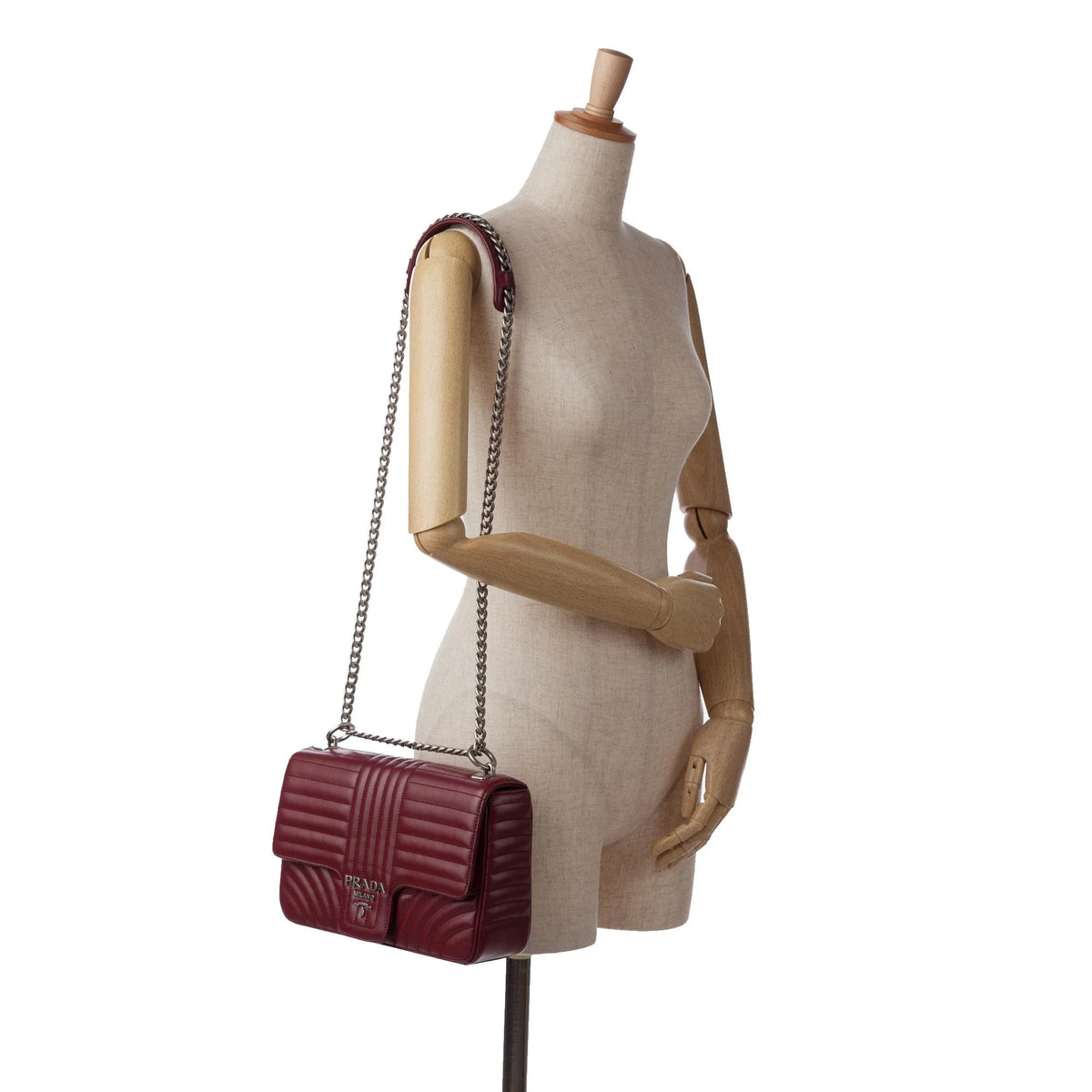Prada Burgundy Soft Calf Impuntu Diagramme Medium