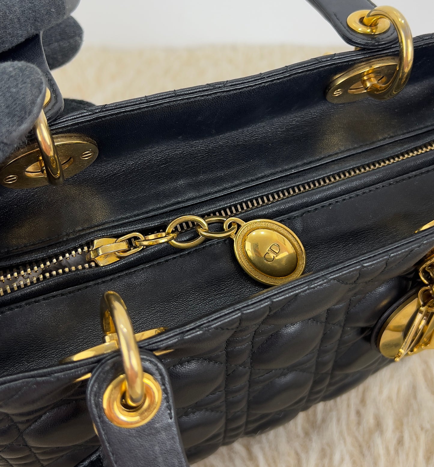 Lady Dior Black Cannage Quilt Lambskin Medium