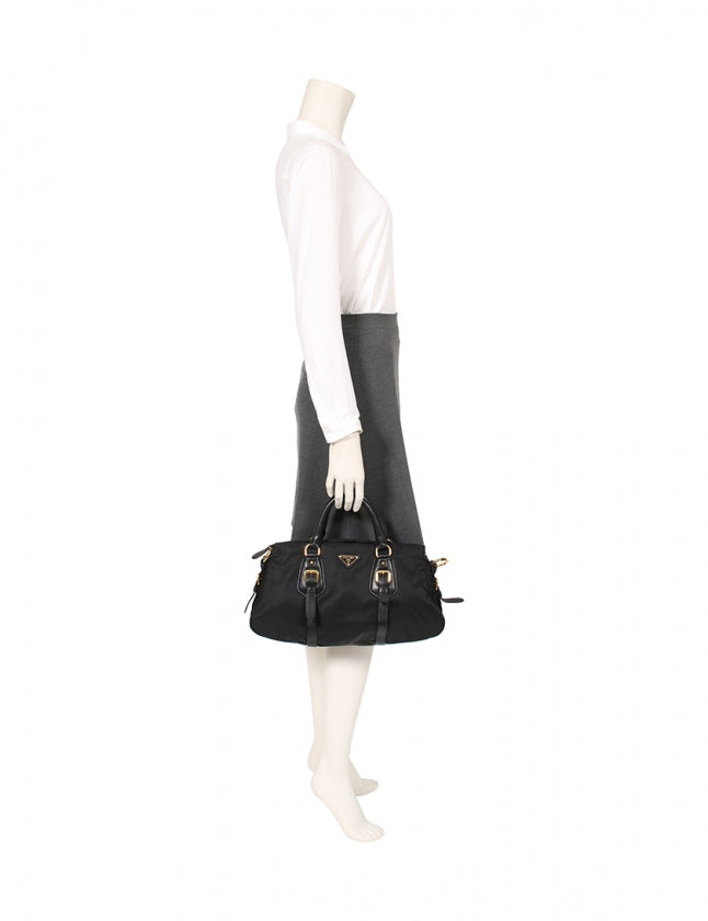 Prada Tessuto Nylon and Leather Bauletto Bag