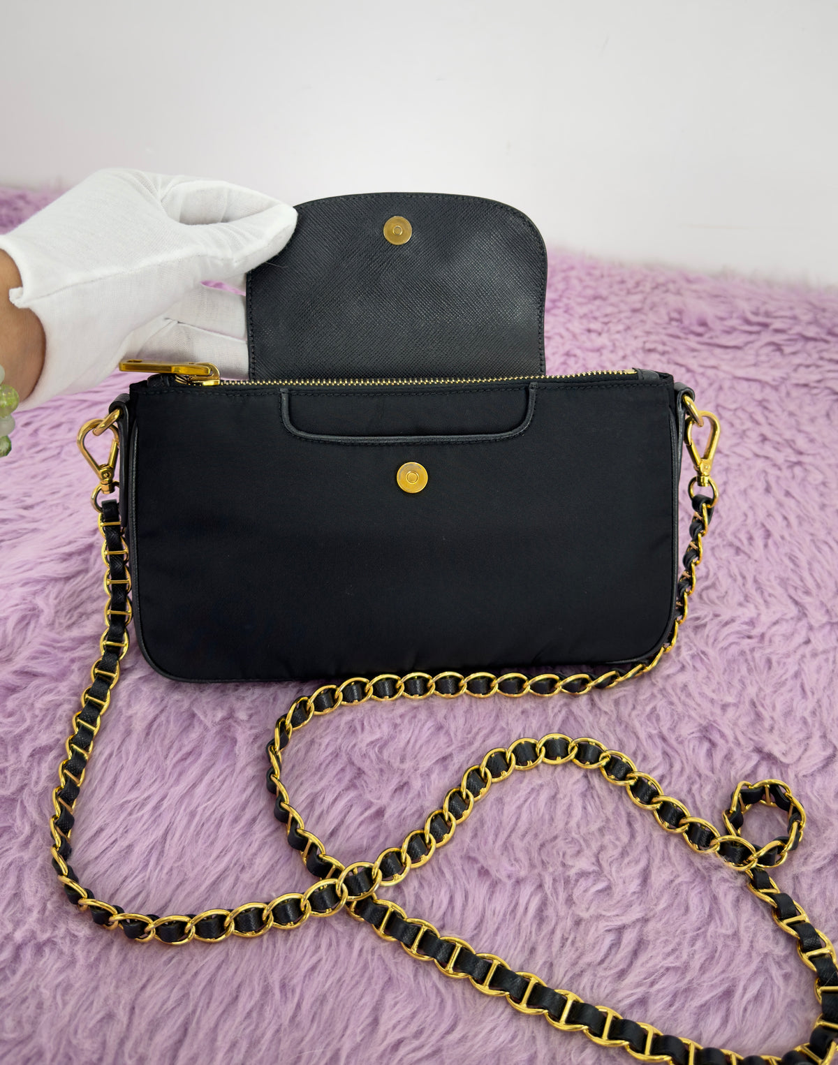 Prada Tessuto Nylon Saffiano Leather Chain Crossbody