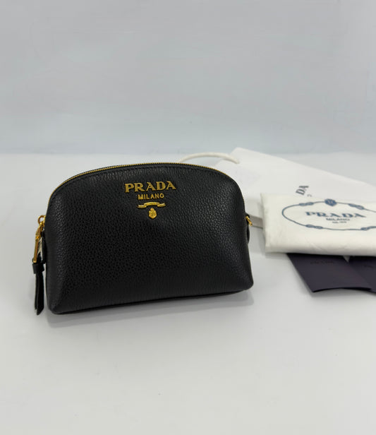 Prada Vitello Daino Cosmetic Pouch Black